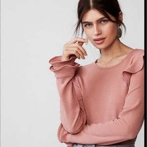 Express - Ruffle Sleeve Top Peach Blush Size Large
